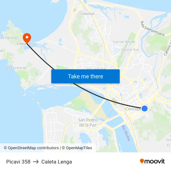 Picavi 358 to Caleta Lenga map