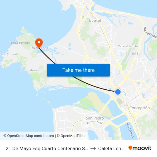 21 De Mayo Esq Cuarto Centenario  Sur to Caleta Lenga map