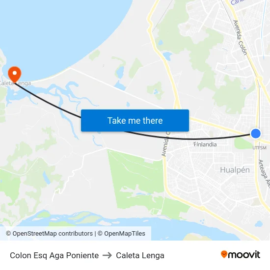 Colon Esq Aga  Poniente to Caleta Lenga map