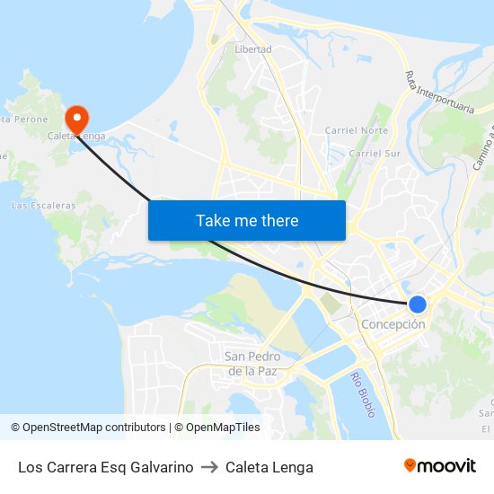 Los Carrera Esq Galvarino to Caleta Lenga map
