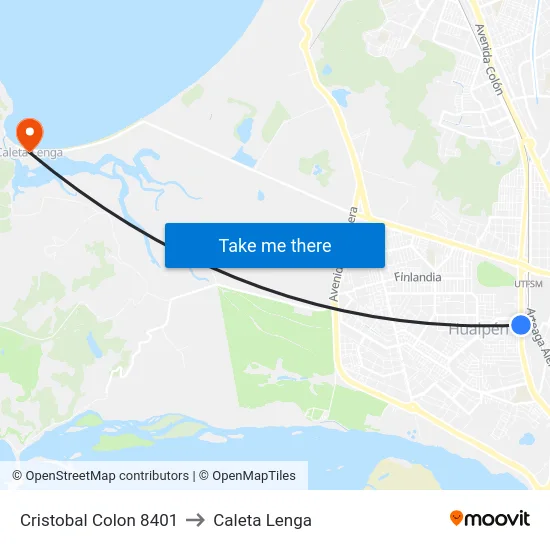 Cristobal Colon 8401 to Caleta Lenga map