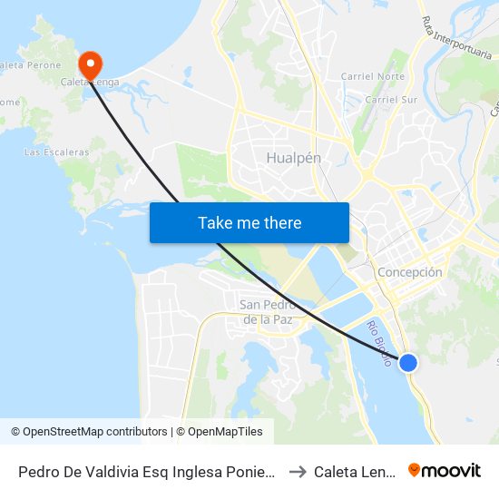 Pedro De Valdivia Esq Inglesa  Poniente to Caleta Lenga map