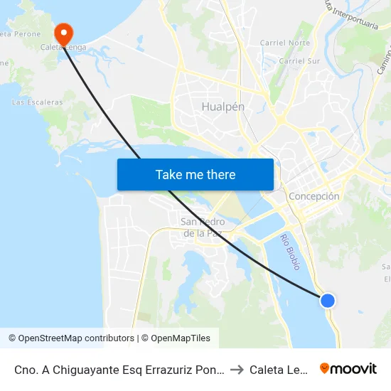 Cno. A Chiguayante Esq Errazuriz  Poniente to Caleta Lenga map