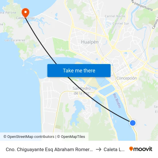 Cno. Chiguayante Esq Abraham Romero  Poniente to Caleta Lenga map