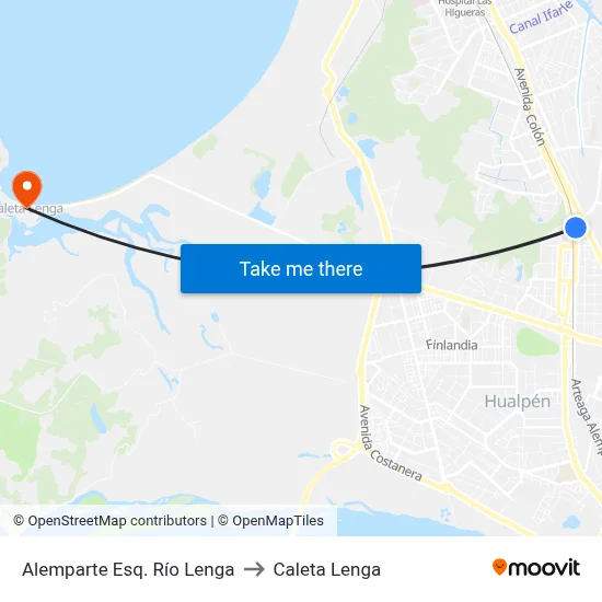 Alemparte Esq. Río Lenga to Caleta Lenga map