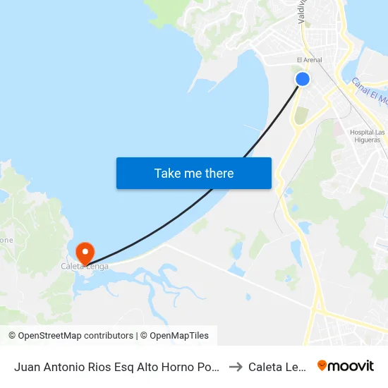 Juan Antonio Rios Esq Alto Horno  Poniente to Caleta Lenga map