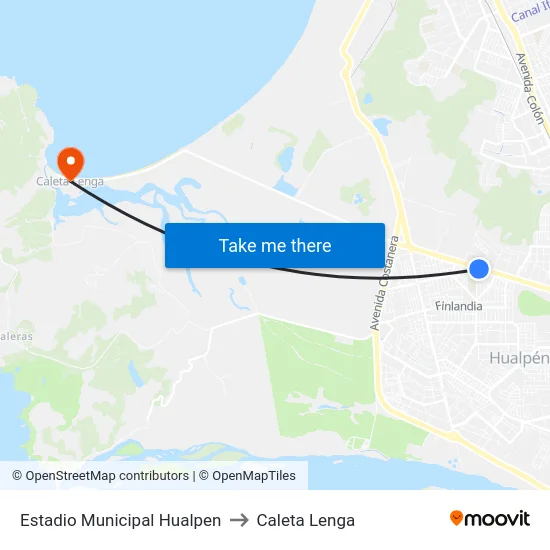 Estadio Municipal Hualpen to Caleta Lenga map