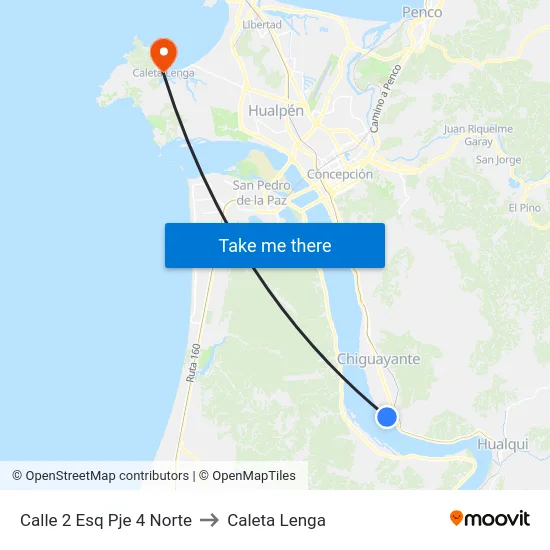 Calle 2 Esq Pje 4  Norte to Caleta Lenga map