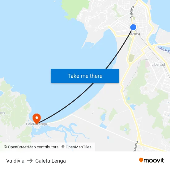 Valdivia to Caleta Lenga map