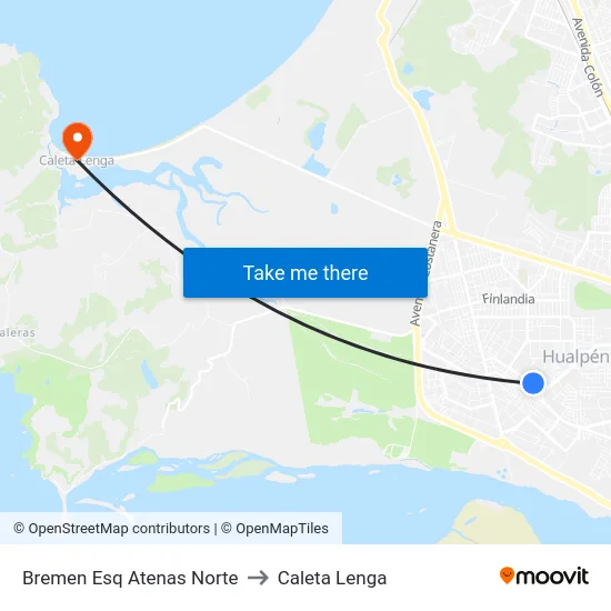 Bremen Esq Atenas  Norte to Caleta Lenga map