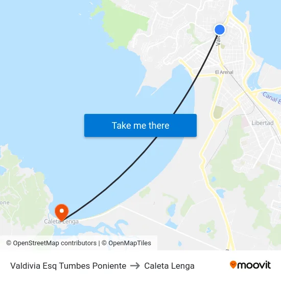 Valdivia Esq Tumbes  Poniente to Caleta Lenga map