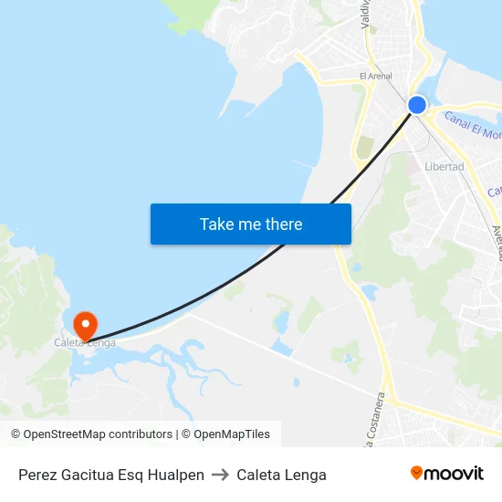 Perez Gacitua Esq Hualpen to Caleta Lenga map
