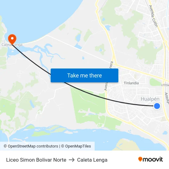 Liceo Simon Bolivar  Norte to Caleta Lenga map