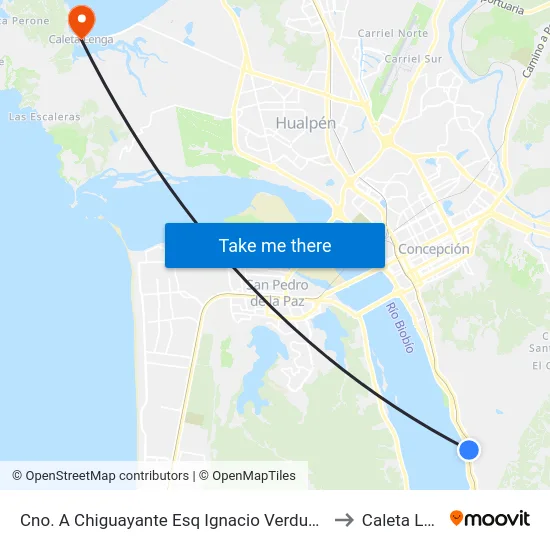 Cno. A Chiguayante Esq Ignacio Verdugo  Poniente to Caleta Lenga map