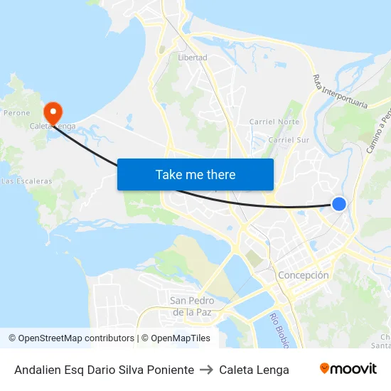 Andalien Esq Dario Silva  Poniente to Caleta Lenga map