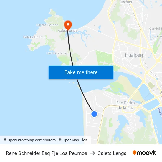 Rene Schneider Esq Pje Los Peumos to Caleta Lenga map