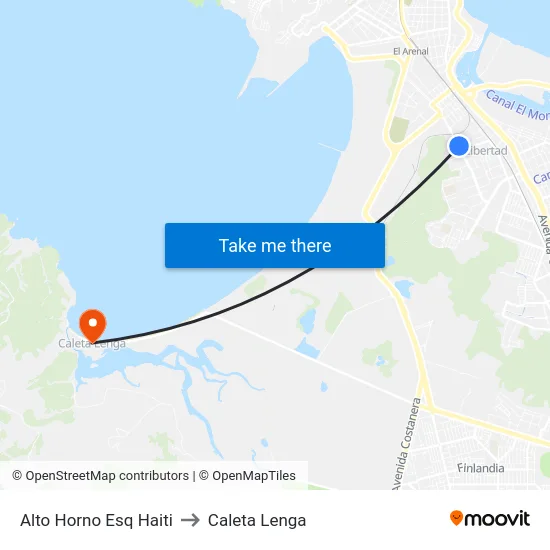Alto Horno Esq Haiti to Caleta Lenga map