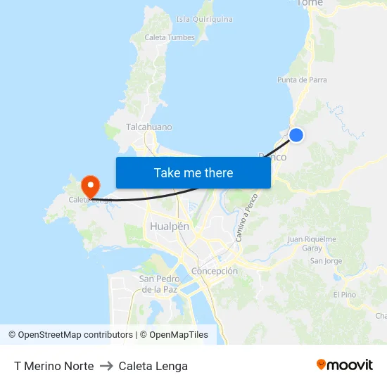 T Merino  Norte to Caleta Lenga map