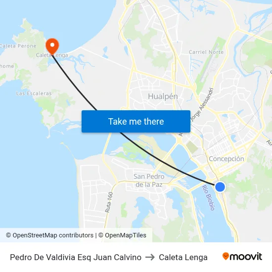 Pedro De Valdivia Esq Juan Calvino to Caleta Lenga map