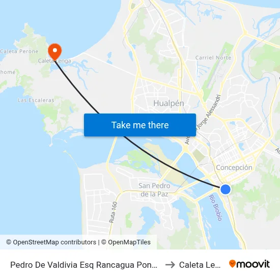 Pedro De Valdivia Esq Rancagua  Ponniente to Caleta Lenga map