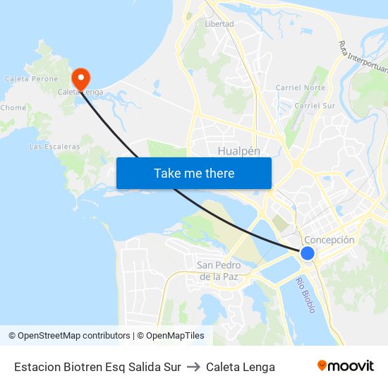 Estacion Biotren Esq Salida Sur to Caleta Lenga map