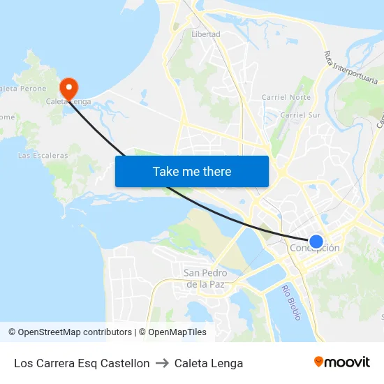 Los Carrera Esq Castellon to Caleta Lenga map