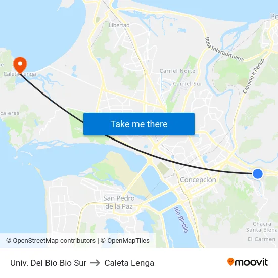 Univ. Del Bio Bio  Sur to Caleta Lenga map