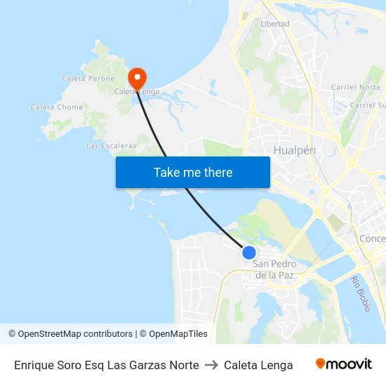 Enrique Soro Esq Las Garzas  Norte to Caleta Lenga map