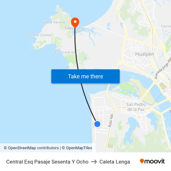 Central Esq Pasaje Sesenta Y Ocho to Caleta Lenga map