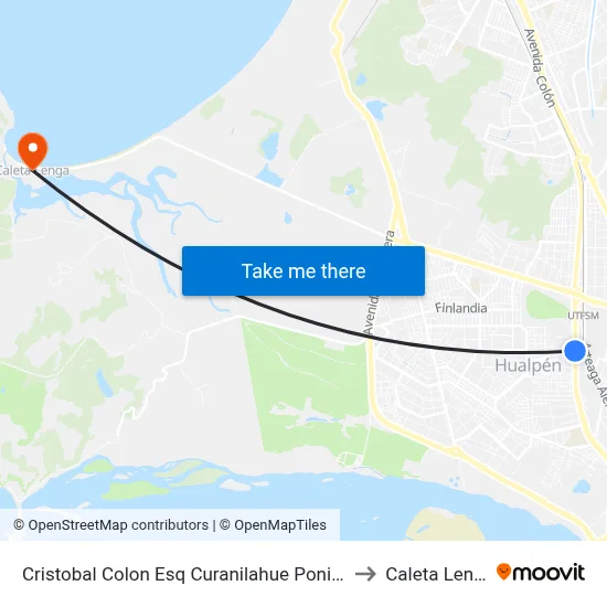 Cristobal Colon Esq Curanilahue  Poniente to Caleta Lenga map