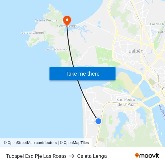 Tucapel Esq Pje Las Rosas to Caleta Lenga map