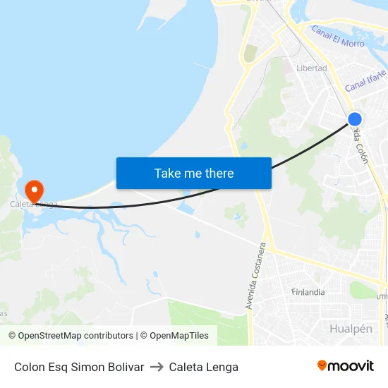 Colon Esq Simon Bolivar to Caleta Lenga map
