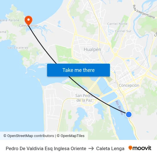 Pedro De Valdivia Esq Inglesa  Oriente to Caleta Lenga map