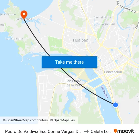 Pedro De Valdivia Esq Corina Vargas De Medina to Caleta Lenga map