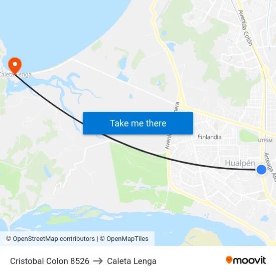 Cristobal Colon 8526 to Caleta Lenga map