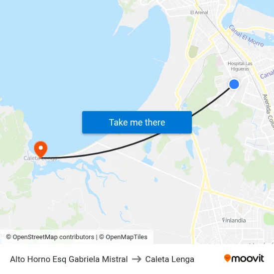 Alto Horno Esq Gabriela Mistral to Caleta Lenga map
