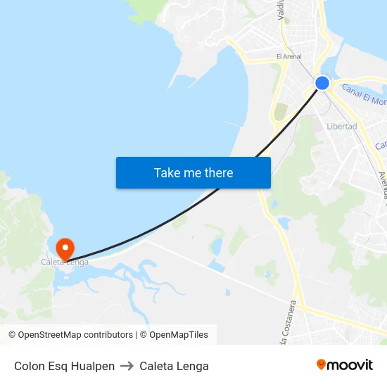 Colon Esq Hualpen to Caleta Lenga map