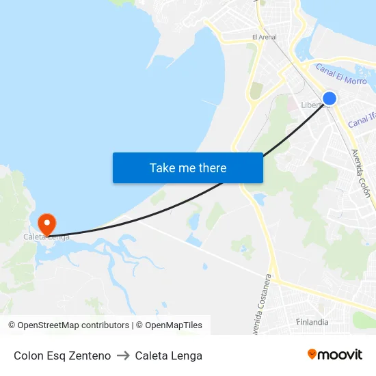 Colon Esq Zenteno to Caleta Lenga map