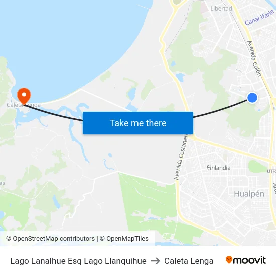 Lago Lanalhue Esq Lago Llanquihue to Caleta Lenga map