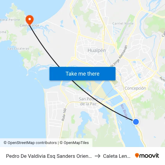 Pedro De Valdivia Esq Sanders  Oriente to Caleta Lenga map