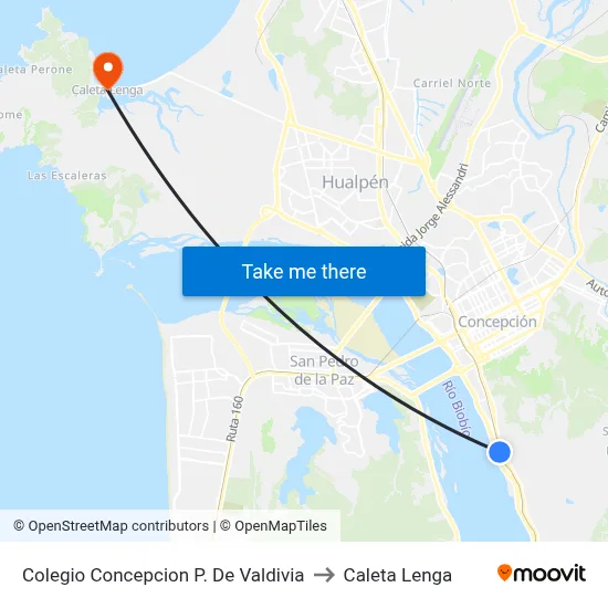 Colegio Concepcion P. De Valdivia to Caleta Lenga map