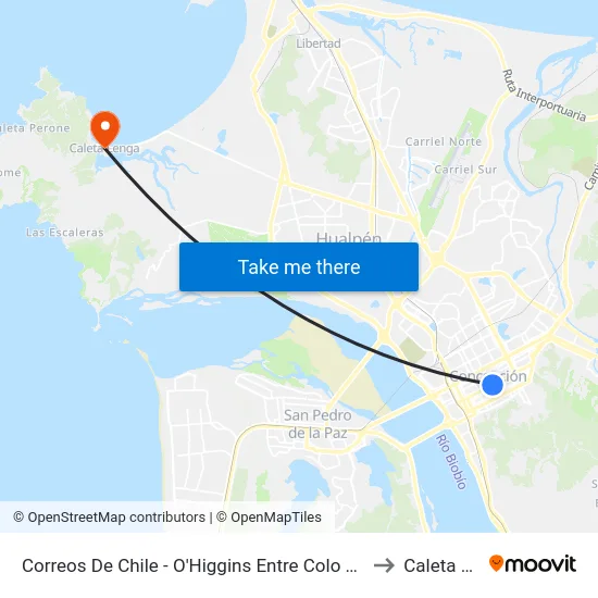 Correos De Chile - O'Higgins Entre Colo Colo Y Anibal Pinto to Caleta Lenga map