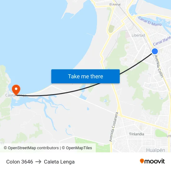 Colon 3646 to Caleta Lenga map