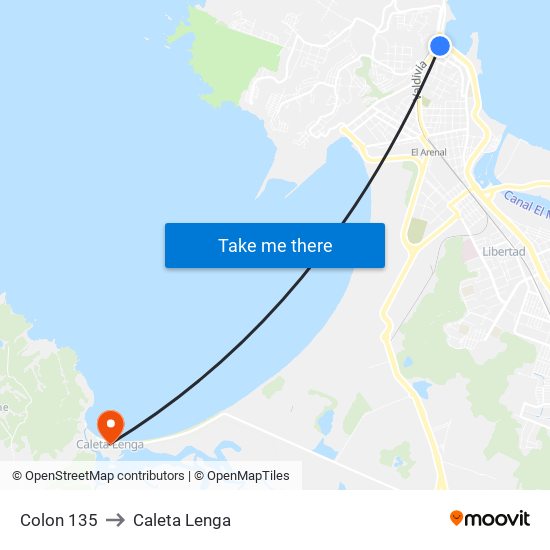 Colon 135 to Caleta Lenga map