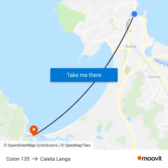 Colon 135 to Caleta Lenga map