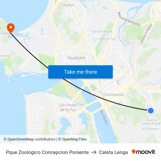 Pque Zoologico Concepcion  Poniente to Caleta Lenga map