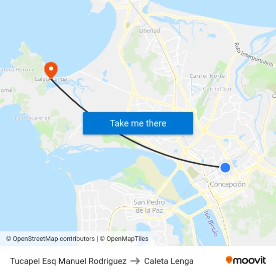 Tucapel Esq Manuel Rodriguez to Caleta Lenga map