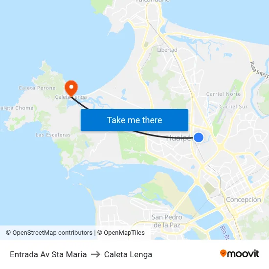 Entrada Av Sta Maria to Caleta Lenga map