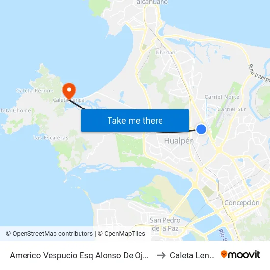 Americo Vespucio Esq Alonso De Ojeda to Caleta Lenga map