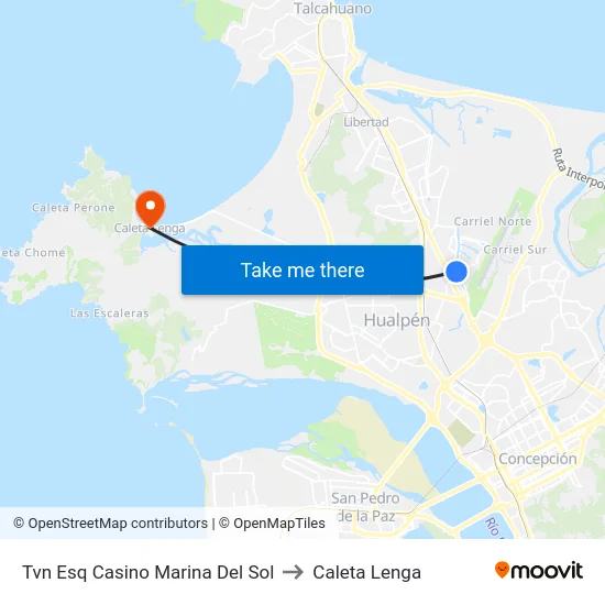 Tvn Esq Casino Marina Del Sol to Caleta Lenga map